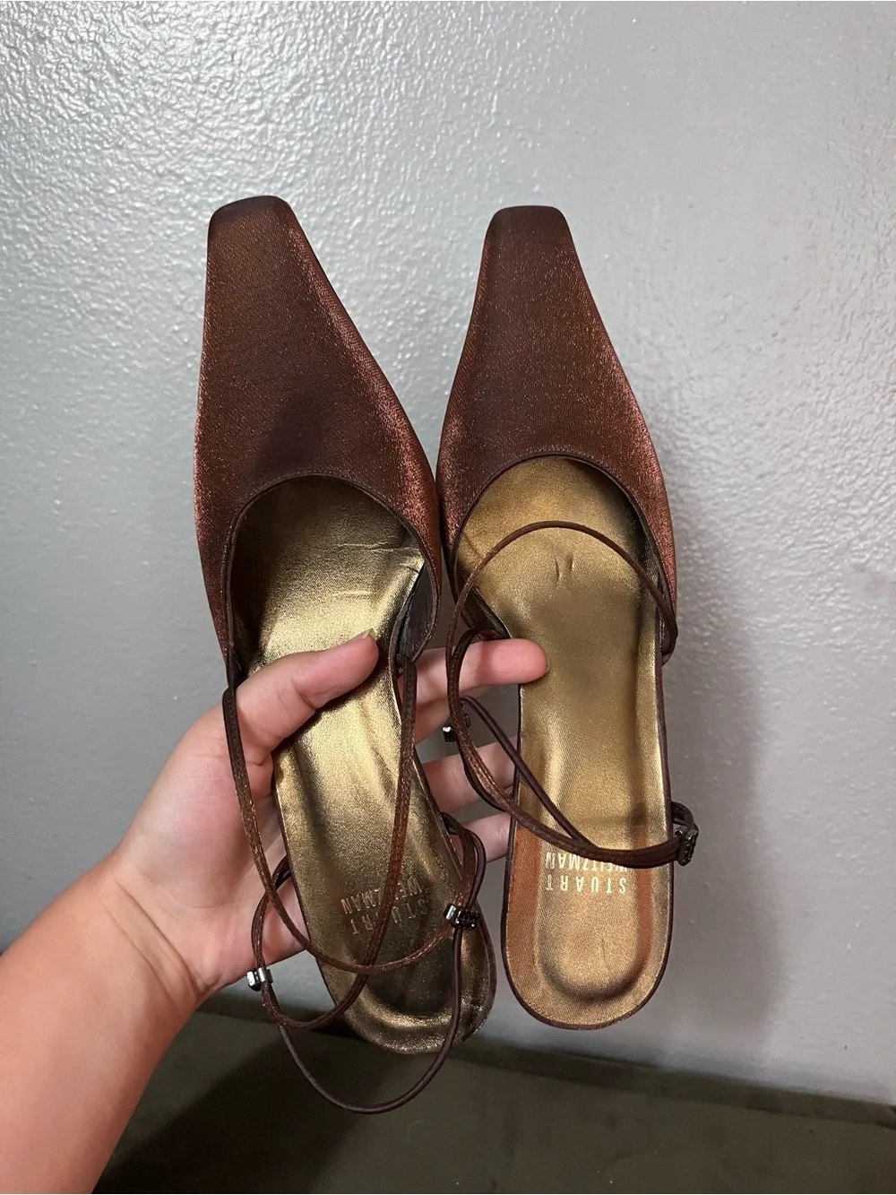 Stuart Weitzman Metallic Copper Slingback Kitten Heels